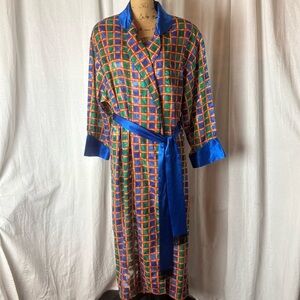 Vintage Victoria’s Secret Long Robe Red Blue Green Gold Fringe Sash Belt Sz S